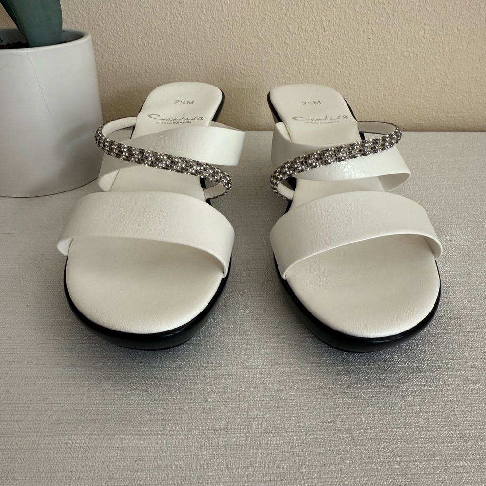 New Italian Shoemakers Contesa White Rhinestone Strap Wedge Slide Sandals Italy - Picture 5 of 13